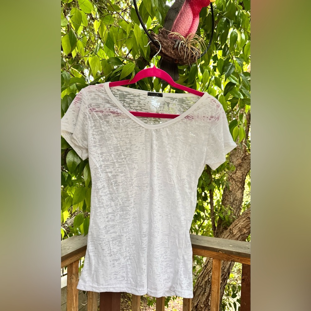 Little Mass Sheer White Burnout Tee – Lightweight & Layerable – Size S